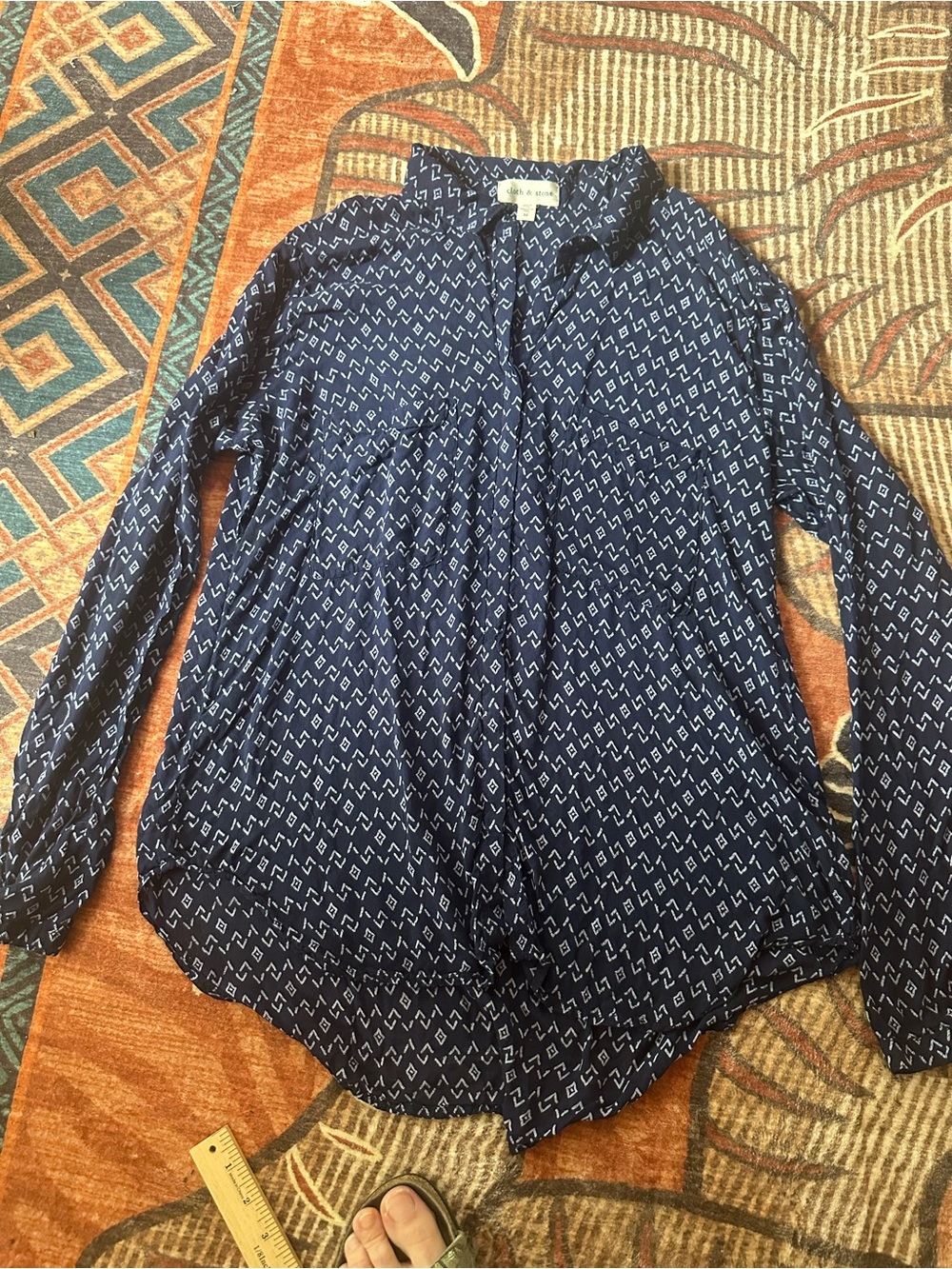 cloth & stone Navy Diamond-Print Button-Down Shirt